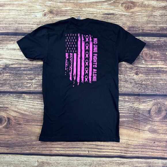 Breast Cancer Awareness Unisex Black T-Shirt With “No One Fights Alone” XSmall - Picture 2 of 5